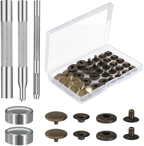 Bottoni a Pressione 12 Set Metallo Bottoni Automatici a Pressione per Abbigliamento con 4 Strumenti di Fissaggio per Borse, Jeans, Vestiti, Tessuto, Artigianato in Pelle 15mm (Bronzo)