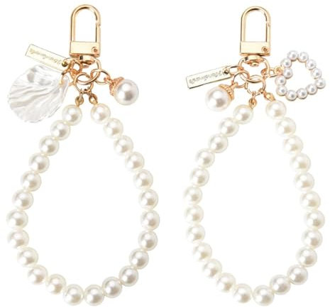 Lilbitty Lot de 2 porte-clés en perles dorées avec un design exquis de bracelet, élégant pendentif de sac, idéal comme breloque de sac ou porte-clés pour les femmes