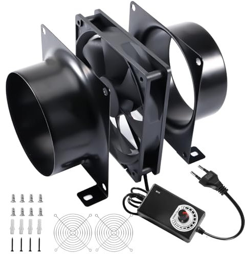 Silkwish 120mm Gehäuselüfter mit Drehzahlregler - Regelbar Computer Kühlung Lüfter Axiallüfter Abluftventilator mit EU-Stecker, Kanaladapter, Netze für Computer Laptop, TV Box, AV Kabine, Router