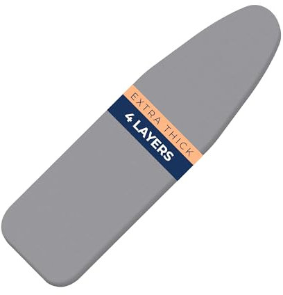 happhom Ironing Board Cover, 4-Layer Extra Thick Pad, Silver Coated, Non-Stick, Scorch & Stain Resistant, Elastic Edges, Easy Fit Fastening & Drawstring 35x115 cm (Grey, M)