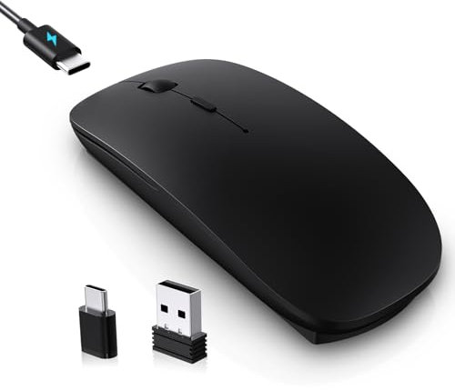 RaceGT Mouse Wireless USB C+USB A, Ricaricabile Mouse senza fili Silenzioso 2.4G ultra sottile con 2 ricevitori per PC, Laptop,IPAD, MacBook Air/Pro