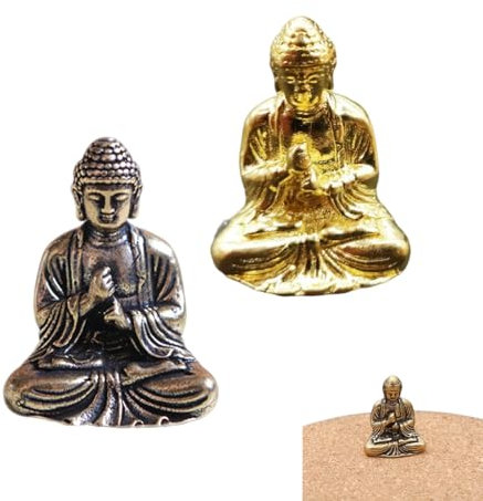 FIMWOLZ Mini Portatile in Ottone Vintage Statua di Buddha Tascabile Buddha Figura Scultura Home Office scrivania Ornamento Decorativo Giocattolo Regalo,Black(2)