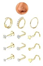 JeryWe Nose Rings for Women - 14K Gold Filled Hypoallergenic Surgical Steel Nose Ring Hoops CZ Lip Ring Screw L Shaped Studs Threadless Flat Back Stud Nose Piercings Jewelry for Women Men