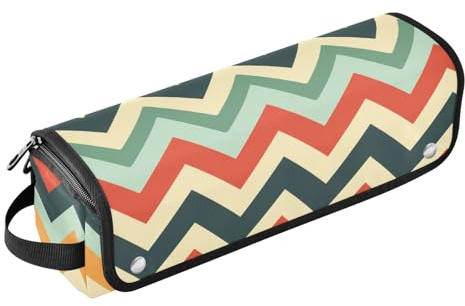 Haar-Werkzeug-Reisetasche für Damen, mit hitzebeständigem Polster, tragbarer Haarstyling-Werkzeug-Organizer für Glätteisen, Lockenstäbe, geometrische Zick-Zack-Streifen, Haar-Accessoires