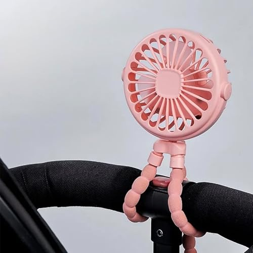 Pink Battery Operated Pram Fan Flexible Tripod Clip On Fan with 3 Speeds for Car Seat, Crib, Bike, Treadmill