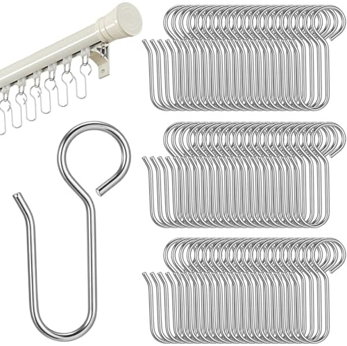 Piccoli ganci per binario per tende, 60 pezzi, a forma di S, per drappeggi, in metallo argentato, piccoli perni corti in metallo per tende, flessibili, per soffitti, ganci per tende, colore argento