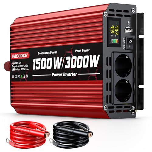 1500W Wechselrichter DC 12V auf AC 230V Spannungswandler 2 AC Steckdose & USB Port Stromwandler mit LCD Display,Power Inverter für Auto KFZ Wohnwagen LKW