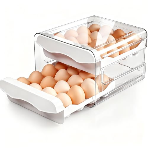 Huevera de 32 Compartimentos, Huevera para Frigorifico de Doble Capa | Organizador Latas Nevera Tipo Cajón, Adecuado para Cocinas, Restaurantes y Panaderías