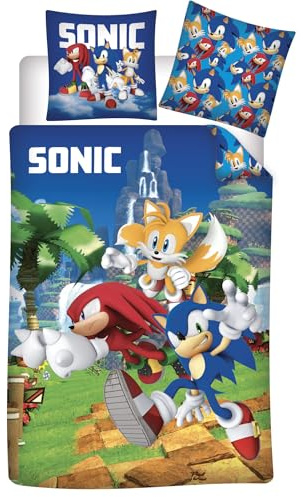 rainbowFUN.de Sonic The Hedgehog Wende-Bettwäsche-Set Bettbezug 135x200 Kissenbezug 80x80 Baumwolle Kinder-Bettzeug Knuckles Tails