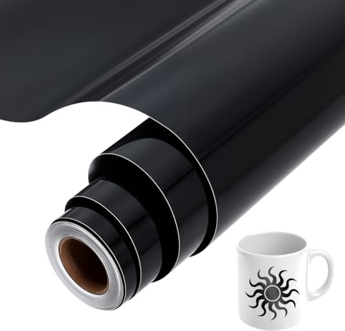 OLYCRAFT Black Permanent Vinyl Roll 305mm x 5m Permanent Adhesive Vinyls Sheets Self Adhesive Vinyl Roll PVC Self-Adhesive Vinyls Sheets for Cup Mug Car Window Silhouette Cameo Water Bottles