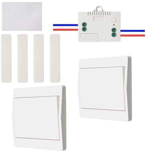 Set di interruttori della luce radio da 230 V,impermeabile senza fili (1 ricevitore e 2 pannelli di controllo),interruttore radio autoalimentante senza batteria,portata fino a 200 m (non dimmerabile)