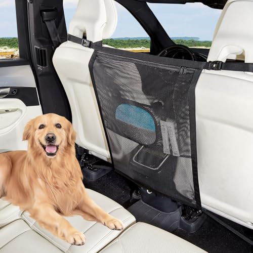 Data Mist Dog Car Barrier,Pet Barrier with Larger Zipper Organizer Storage,Car Divider Net for Dogs,Dog Barrier for Car/SUV/Truck