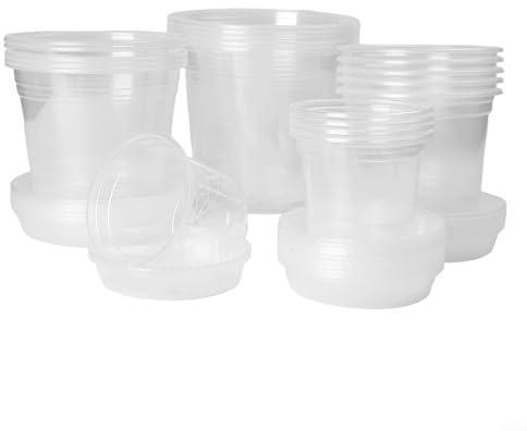 Clear Plastic Nursery Pots with Saucers, Transparent Flower Pots with Drainage Holes for Orchids Succulents, Multi-Pack Assorted Sizes 4 to 7 Inch Indoor Outdoor