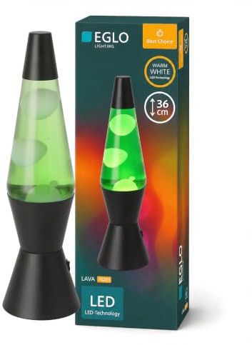 EGLO LED Lavalampe Lava, Deko Lampe Wassersäule, Retro Lavaleuchte Kinder | Dekoleuchte Kinderzimmer in Schwarz, grüne Flüssigkeit mit weißem Wachs, 37,3 cm