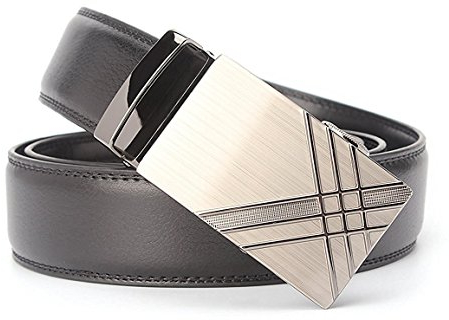 Echtes Leder Gürtel für Männer Ratsche Automatik Gürtelschnalle (Gleitschnalle) 35mm breit (Schwarz C)