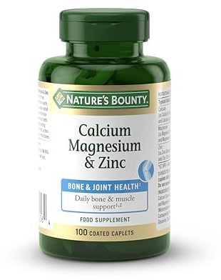 Nature's Bounty Calcium, Magnesium & Zinc - 100 Coated Caplets | Supports Bone Density, Strength & Muscle Function - Daily Mineral Complex - Three-a-Day Formula - Vegan Suitable