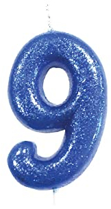 Anniversary House Colourful Blue Glitter Candle, Number 9, 9th Birthday Cake Topper, 7 Centimeters, AHC30/9