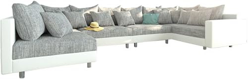 DELIFE Couch Clovis XL Weiss Hellgrau mit Armlehne Wohnlandschaft modular