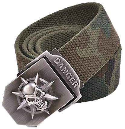 Pluto & Fox Cinturones De Lona Para Hombre Militar 110CM/140CM Largura Elegible Con Hebilla Automatica Y Diseño De Calavera