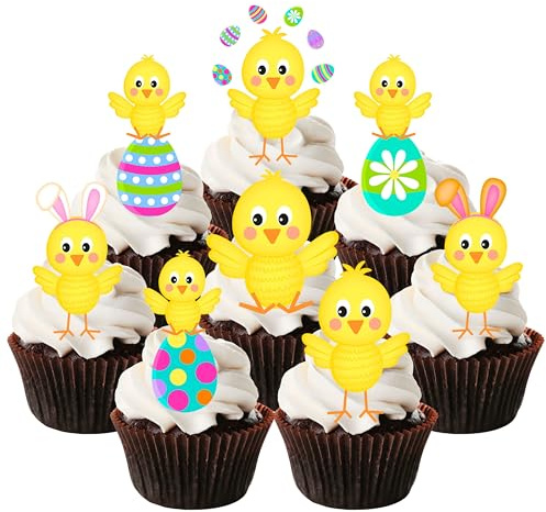 Ostern-Küken essbare Cupcake-Topper – Stehende Oblaten Kuchen Dekorationen (24 Stück)