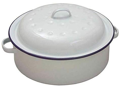 Falcon Enamel Round Roaster Oven Roasting Baking Casserole Dish White 20cm Tin Tray Hot Pan