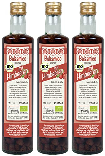 direct&friendly Bio Himbeer Essig, Condimento Balsamico mit ganzen Himbeeren (3 x 500 ml)