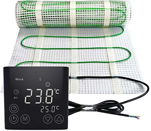 Riscaldamento elettrico a pavimento, 150 Watt per m², con termostato Touch nero, tecnologia TWIN JWS diverse dimensioni, dimensioni (m²): 6 m²