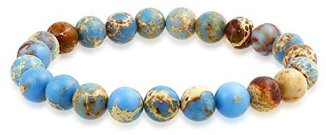 Bling Jewelry Halbedelstein Strang Himmel Erde Impression Jaspis Runde Kugelperle 8MM Stretch Armband Für Frauen Männer Teenager Unisex