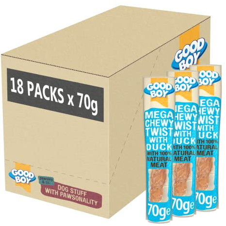 Good Boy - Mega Chewy Twist With Duck - Dog Treats - Made With 100% Natural Duck Breast Meat - 70 Grams ℮ - Low Fat Dog Treats - Case of 18