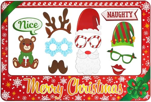 JOYIN Weihnachts-Fotorequisite mit Rahmen inkl. Brille, Schnurrbart, Hirsch und mehr Designs für Weihnachtsfeier, Gastgeschenk, Dekoration