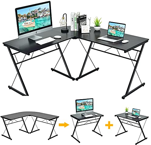COSTWAY Schreibtisch L-Form, Eckschreibtisch, Gaming Computertisch PC-Tisch Computerschreibtisch, Bürotisch Ecktisch Winkelschreibtisch für Home Office, 150 x 150 x 76 cm (Schwarz)