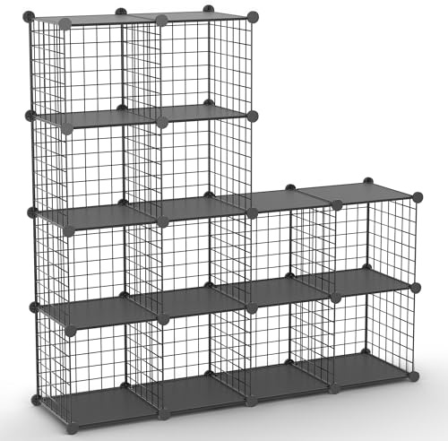 TUMUCUTE Draht-Aufbewahrungswürfel, 12 Würfel-Metallregale, Bücherregal, stapelbar, modularer Schrank-Organizer für Schlafzimmer, Wohnzimmer, Büro, schwarz