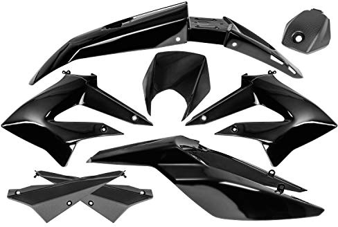 MXT Verkleidungskit schwarz kompatibel mit Derbi Senda 50 SM X-Treme | Satz 8-teilig, Frontverkleidung, Seitenteile, Heckteile kompatibel mit Derbi Senda 50 DRD R Racing Bj. 2002 - 2005