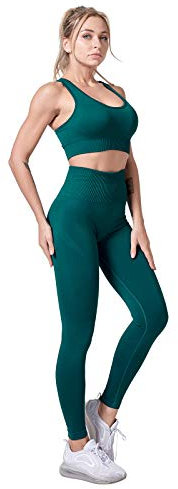 Jamron Femmes Ensemble de Vêtements de Yoga Soutien-Gorge de Sport+Leggings 2PCS Survêtement Gym Fitness Activewear Vert SN071202 S