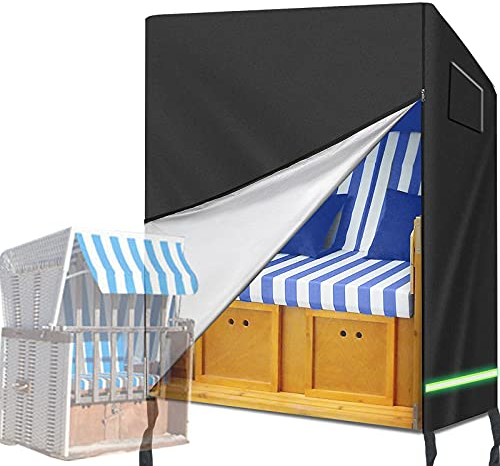 Funda protectora para sillón de playa con orificios de ventilación, cremallera impermeable y cierre de velcro para sillón de playa (135 x 105 x 175/140 cm) – Negro (135 x 105 x 175/140 cm)