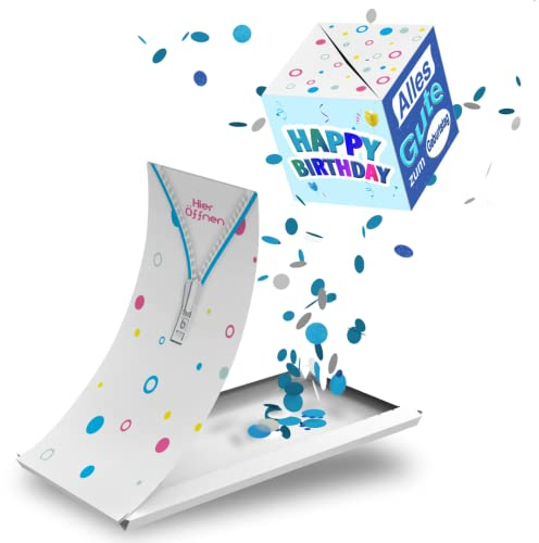 Boemby Explosionsbox Geburtstag - Uberraschungs Geschenkbox - Pop Up Überraschung Grußkarte Geschenk - Explodierende Konfetti Geschenkbox - Lustige Geburtstagskarte - BOOM Box - (Liebe - TRIO!)