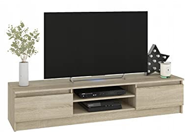 BDW Mueble de TV salón, Dormitorio o habitación Juvenil, 2 Puertas y 2 estantes, diseño del Interior. Dimensiones: 160 x 33 x 40 (Roble)