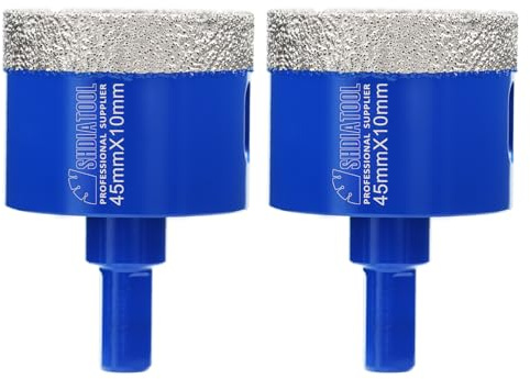 SHDIATOOL Diamant-Bohrkrone 2PC 45mm Dreieckschaft-Lochsäge für Porzellan Fliesen Marmor Keramik Granit