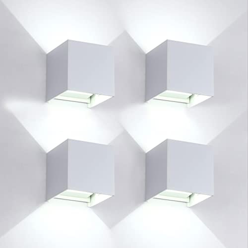 FUPE 4 Stücke Wandleuchte aussen/Innen Wandlampe LED Außenwandleuchten IP65 Wasserdichte Moderne Weiß 12W 6500K Kaltlicht Wandleuchte Quadrat Aluminium Strahlwinkel Einstellbar