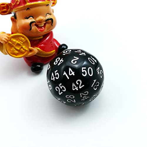 Bescon - Fustella a 50 lati, 50 pezzi, dadi a 50 lati, D50 lati, 30 mm, colore nero opaco con numeri bianchi