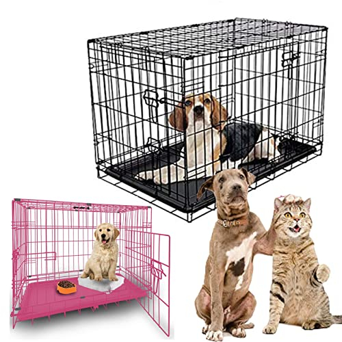 Hundekäfig, 76,2 cm, zusammenklappbar, 2 Türen, Metall, mit Sicherheitsverschlüssen und nicht kaubarem Tablett, Hundehütten und Kisten, rostfrei, leicht zu reinigen