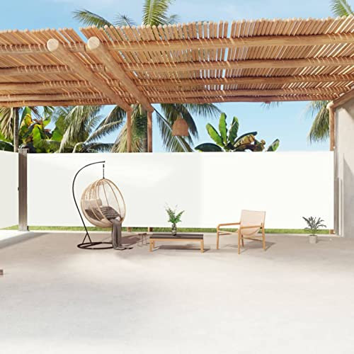 Tidyard Tenda da Sole Laterale Retrattile Crema 200x1200 cm,Tenda Laterale Avvolgibile,Paravento Estraibile Esterno,Antivento, Protezione Privacy, Protezione Solare,Tenda Paravento per Esterno