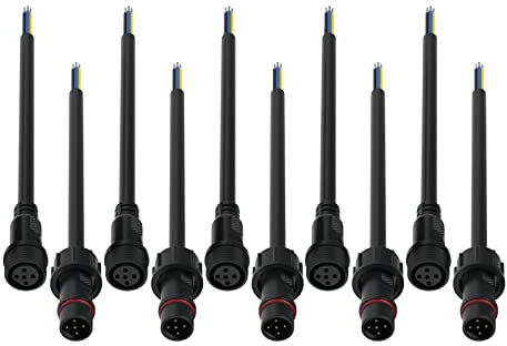 SEZO wasserdichte Steckverbinder 5 Polig 5Pairs 5Pin IP65 Waterproof Elektrischer Stecker mit 22AWG 20CM Verlängerungskabel für Innen Außenbereich LED Lichtleisten Große Größen 22mm Mutter
