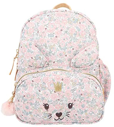 Depesche 12211 Princess Mimi - Rucksack mit Blümchen-Muster, Hasen-Gesicht und -Ohren, Tasche mit verstellbaren Trägern und Brustgurt