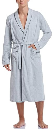 COLORFULLEAF Bademantel Herren aus 100% Baumwolle Leicht Sauna Morgenmantel Männern Reisebademantel Saunamantel mit Tasche(Grau,XL)