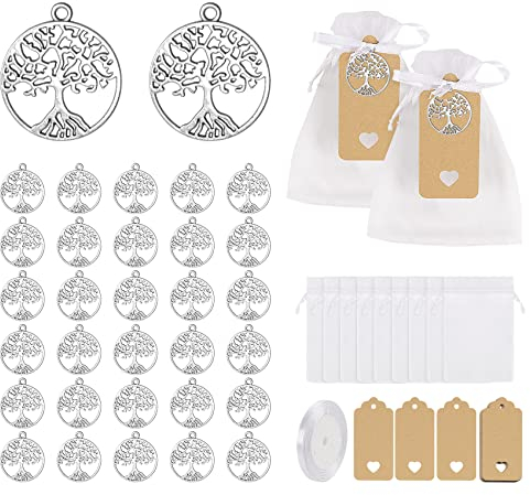 Pendentifs de Baptême de Mariage,30 Pendentif pour Baptêmes +30 Pochette Cadeau en Organza 10x15cm+ 1 Ruban de Satin+ 30 Etiquettes Kraft,Cadeau Invité Baptême Pour Cadeaux de Mariage,Bonbons