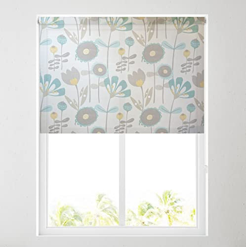 Barnes Blinds - Daylight Pattern Roller Blinds for Windows, Custom Cut to Size - Dimout Fabric Durable Fittings Easy Fit - Roller Blind Patterned?(Spring Time Teal 61cm)
