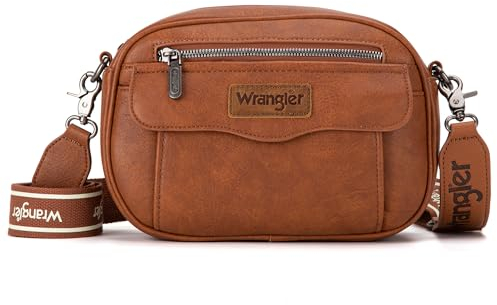 Wrangler Crossbody Purses for Women Trendy Camera Snapshot Bag with Wide Strap, Retro Brown, One Size