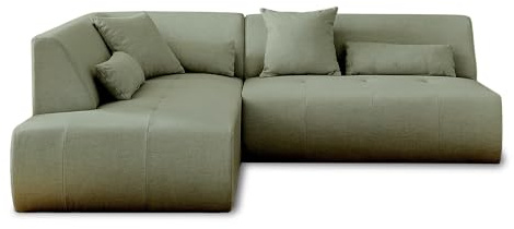 Lisa Design Onyx – modulares 5-Sitzer Ecksofa Links – aus Stoff Salbeigrün