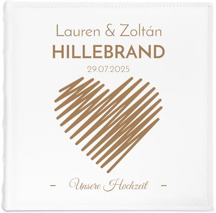 Maverton personalisiertes Fotoalbum mit Einstecktaschen 10x15 cm - Einsteckalbum mit Gravur für 500 Fotos - weißes Erinnerungsbuch - Hochzeitsgeschenke für Brautpaar - 33x33cm